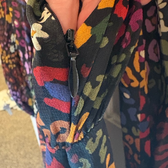 FARM Rio Black Multicolor Floral Smocked Long Sleeve Tiered Midi Dress NWT - Picture 6 of 9